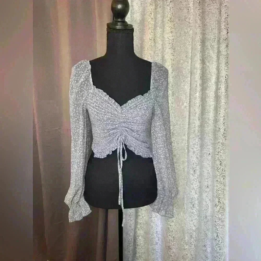 NWT Blue floral chiffon peasant blouse - Picture 1 of 3